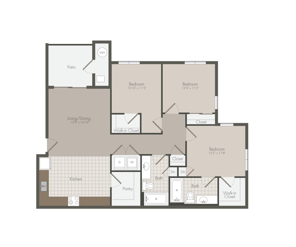 3 bed x 2 bath floor plan